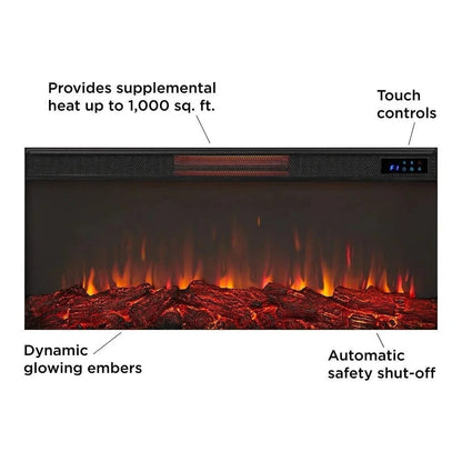 Casavibeo Real Flame Alcott 75-inch landscape electric fireplace with modern design and realistic flame effects.