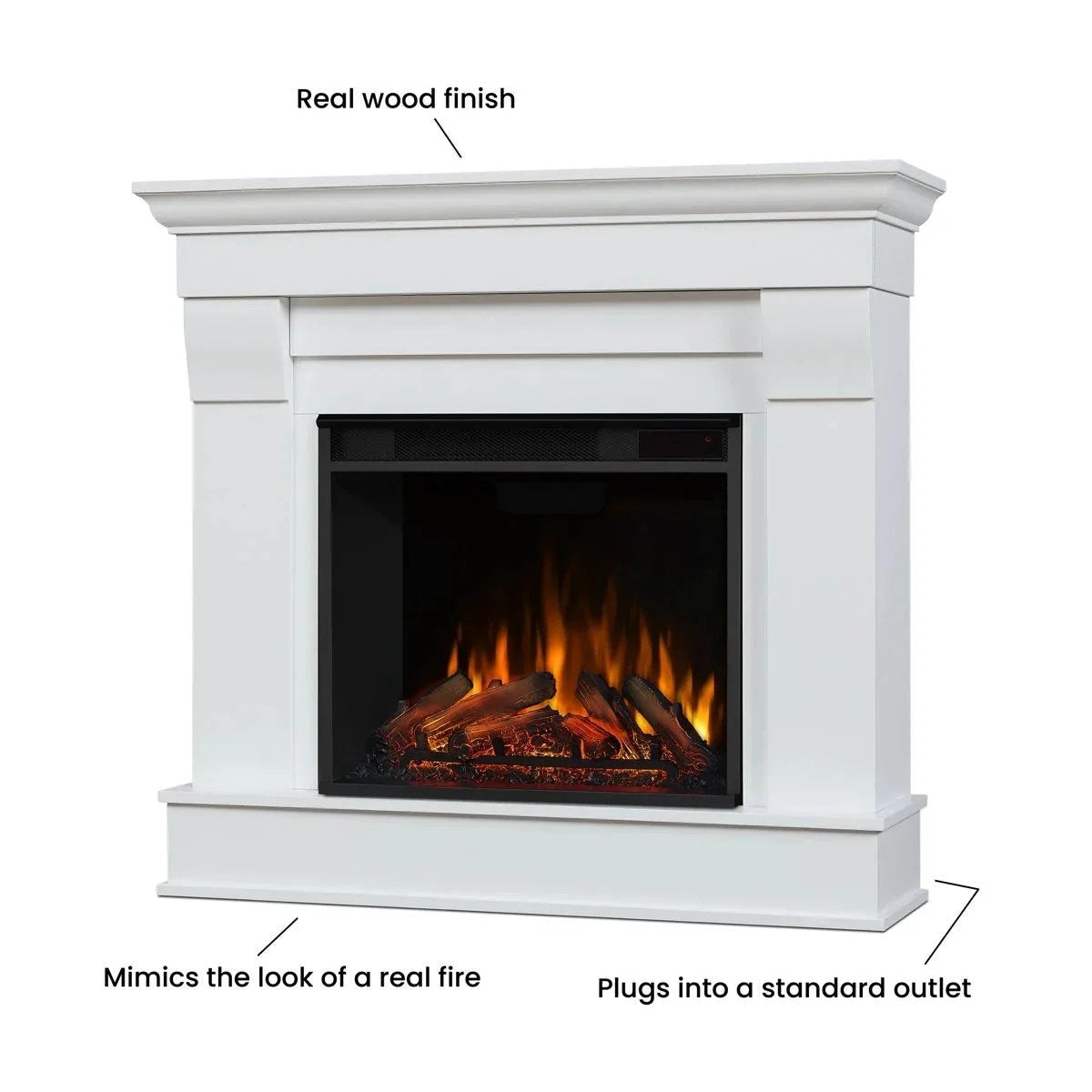 Casavibeo Real Flame Chateau electric fireplace with realistic flame effects and elegant design, suitable for living rooms.