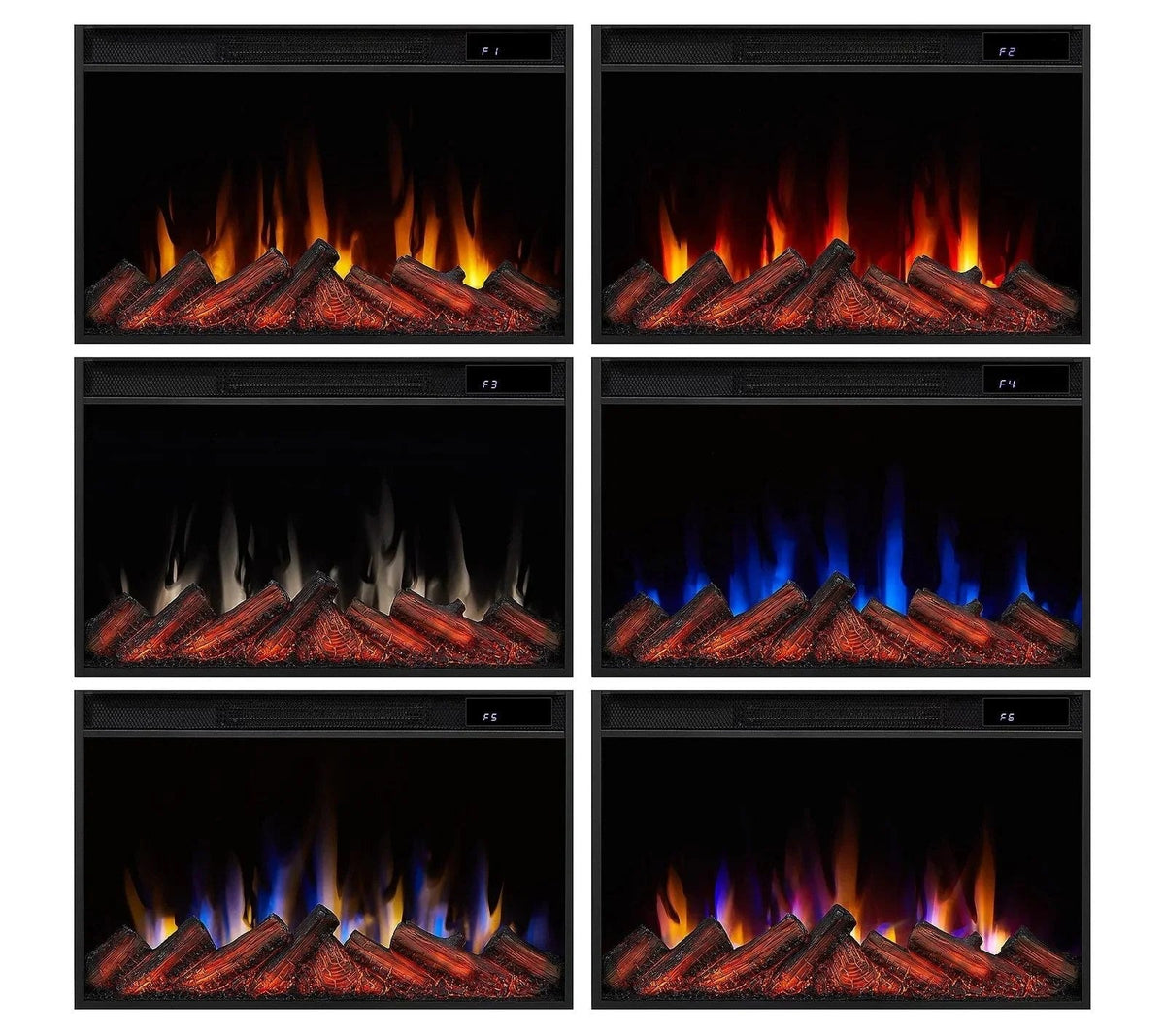 Casavibeo Real Flame Marshall 49-inch slim electric fireplace with realistic flame effect and modern black finish.