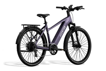 Casavibeo Aventon Level 3 commuter e-bike with sleek frame, electric motor, and comfortable handlebars, ready for city travel.