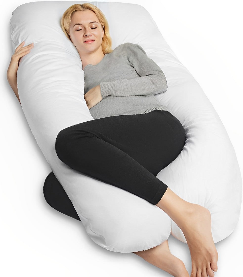 Belro U-Shaped Full Body Pregnancy Maternity Pillow supporting pregnant woman in sleep position, soft and comfortable for maternity sleepwear.