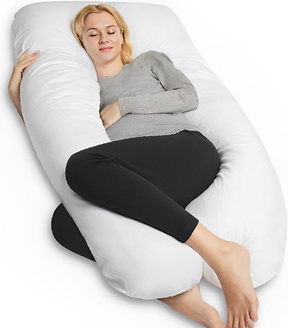 Belro U-Shaped Full Body Pregnancy Maternity Pillow supporting pregnant woman in sleep position, soft and comfortable for maternity sleepwear.