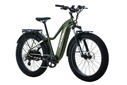 Casavibeo Aventon Aventure 2 electric bicycle showing the frame and handlebars on a scenic outdoor trail.