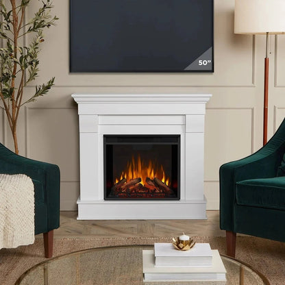 Casavibeo Real Flame Chateau Electric Fireplace with realistic flame effect and elegant design, ideal for cozy living spaces.