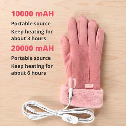 BowLift heated women's gloves, waterproof thermal winter gloves with USB rechargeable heating elements, shown in black with adjustable straps.
