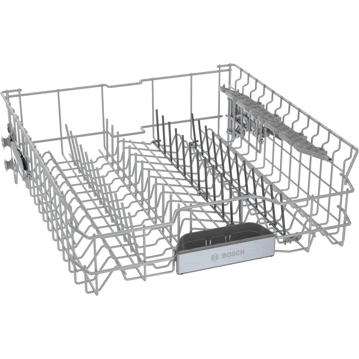 Bosch 800 Series stainless steel top control smart dishwasher with 3rd rack and CrystalDry, viewed from front with digital controls