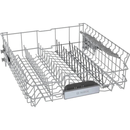 Bosch 800 Series stainless steel top control smart dishwasher with 3rd rack and CrystalDry, viewed from front with digital controls