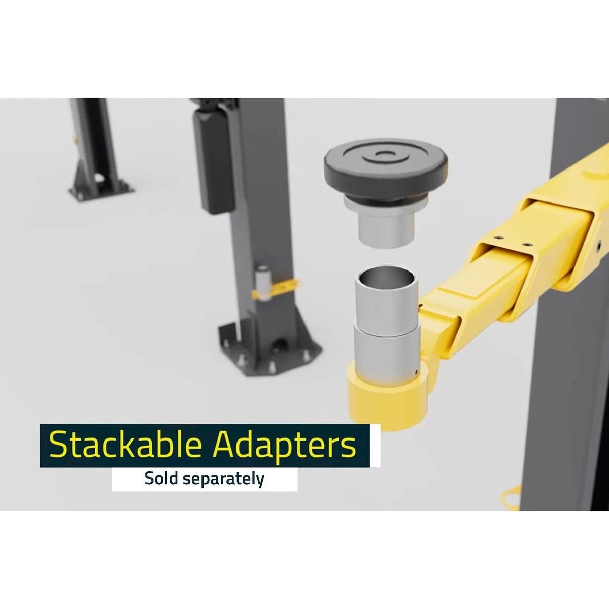 Casavibeo BendPak 10AP 10,000 lb. two-post lift shown with lifted vehicle and sturdy steel columns in an auto repair shop setting.