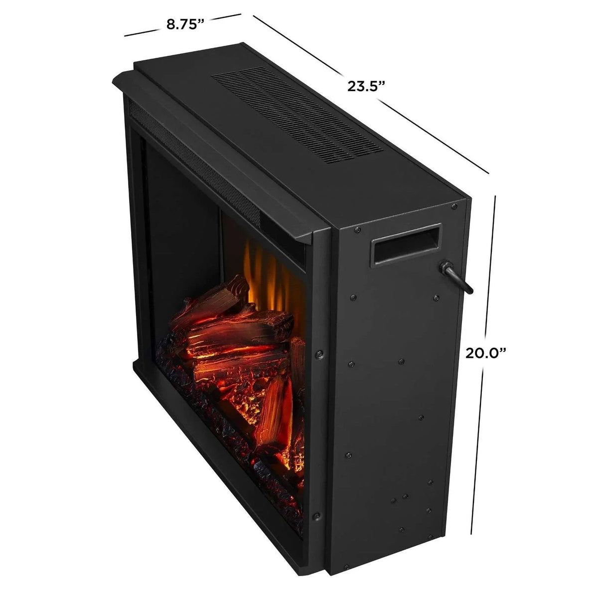 Casavibeo Real Flame Chateau Corner Electric Fireplace with realistic flame effect and black finish, designed for cozy corner installation.