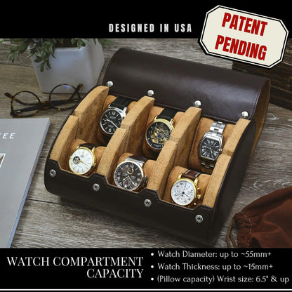 Belro watch travel case in black with padded interior and elastic straps for secure watch storage and protection during travel.