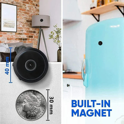 Mini wireless magnetic camera by Belro with audio and live video feed, featuring compact design and magnetic mounting for versatile use.
