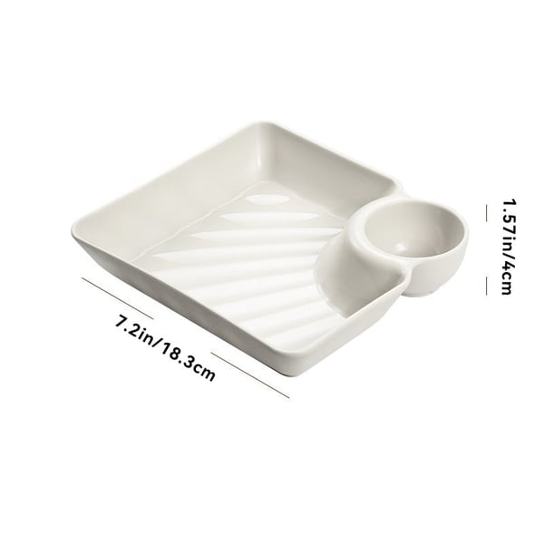 Mivoza dipping plate with sauce compartment, stackable, no-drip design, ideal for serving appetizers and condiments in kitchen tableware.