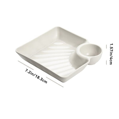 Mivoza dipping plate with sauce compartment, stackable, no-drip design, ideal for serving appetizers and condiments in kitchen tableware.