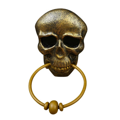 Belro Skeleton Head door knocker for Halloween decoration, featuring a spooky skeleton design on a metal hardware tool.