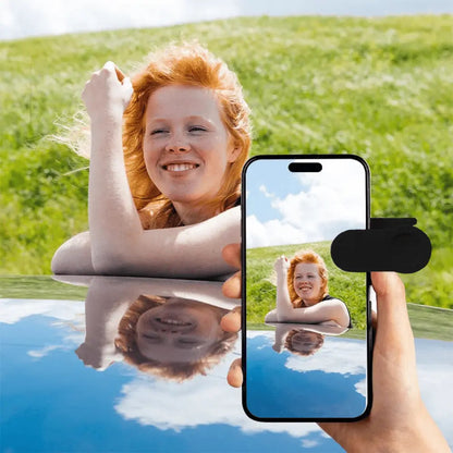 Mivoza camera mirror reflector clip for creative photography, smartphone lens attachment with kaleidoscope effect, universal camera accessory