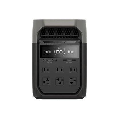 Casavibeo EcoFlow DELTA 3 portable power station with multiple AC outlets and digital display showing battery status.