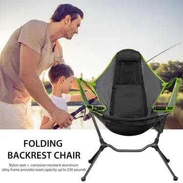 Belro luxury reclining camping chair, featuring plush fabric and adjustable backrest, ideal for outdoor relaxation and camping adventures.