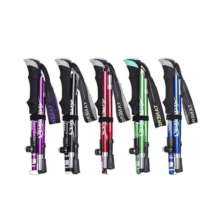 Belro adjustable trekking poles, foldable telescopic outdoor hiking poles with ergonomic grips for outdoor adventures.