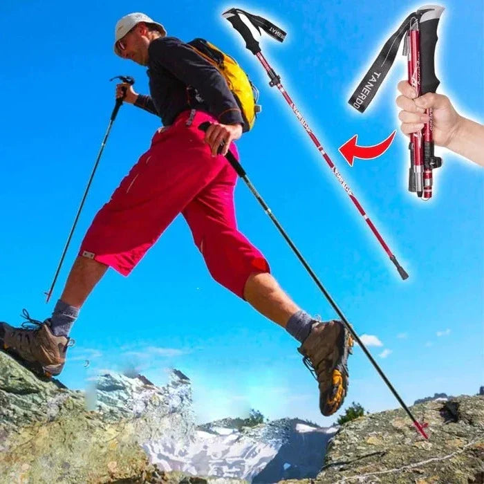 Belro adjustable trekking poles, foldable telescopic design with foam grips, suitable for outdoor trekking and hiking.