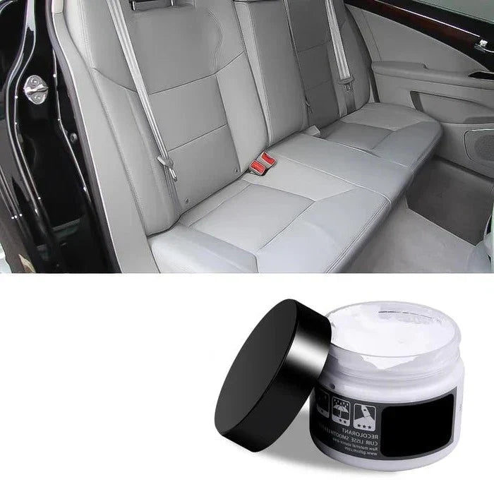 Belro Advanced Leather Repair Gel applied to a leather sofa, showcasing its effectiveness in fixing leather seats, shoes, bags, and furniture.