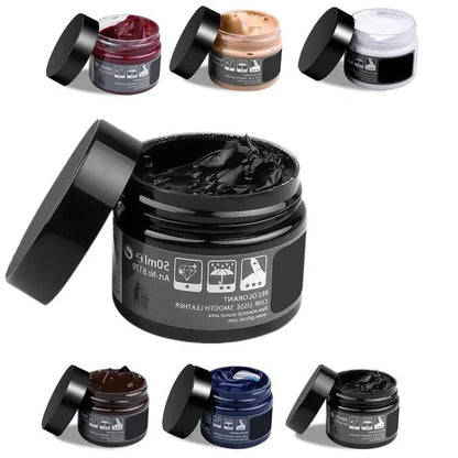 Belro Advanced Leather Repair Gel applied to a leather furniture surface, designed to fix and restore leather seats, shoes, bags, and sofas.