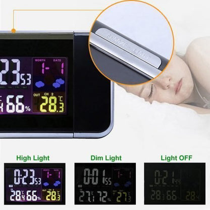 Belro projection clock displaying time on a wall in a modern home, with a sleek design and digital LED display.