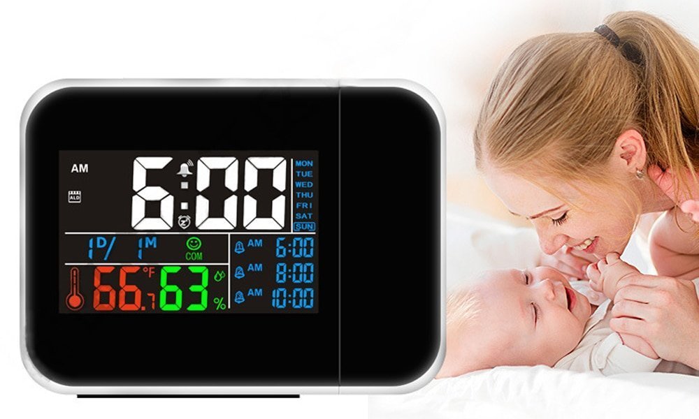 Belro projection clock displaying time on a wall in a cozy home setting, modern digital design for home decor.