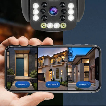 Belro dual lens outdoor waterproof wireless WiFi HD security camera with triple surveillance features, suitable for home security.