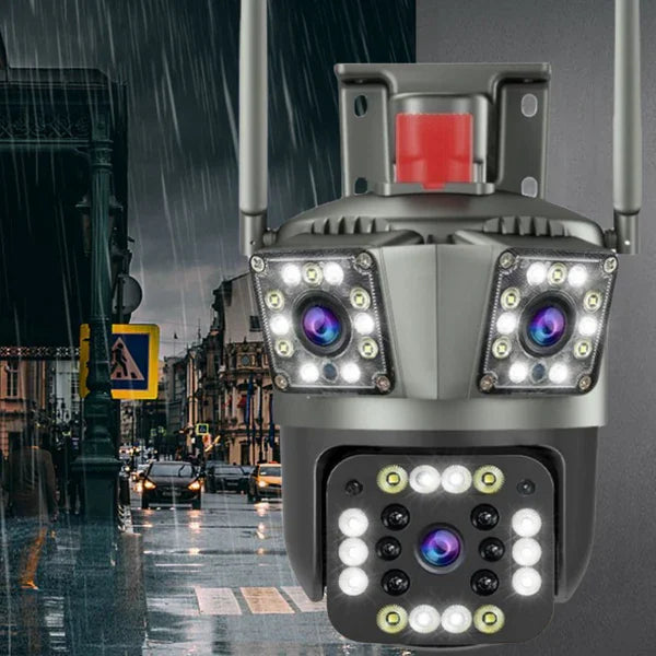 Belro dual lens outdoor waterproof security camera with wireless WiFi and HD video for surveillance.