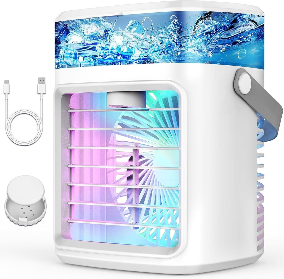 Belro portable evaporative air cooler fan with mist, rechargeable, three-speed outdoor home and garden cooling device
