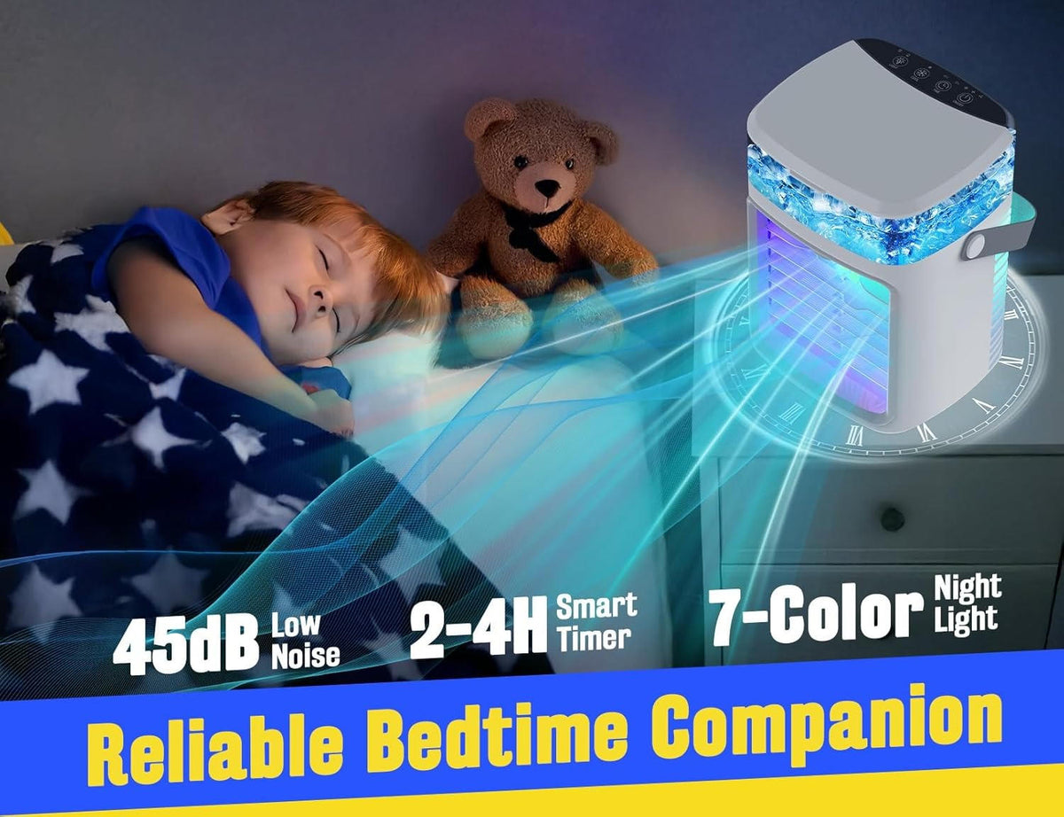 Belro portable evaporative air cooler fan with mist, rechargeable, three speeds, suitable for outdoor home and garden use