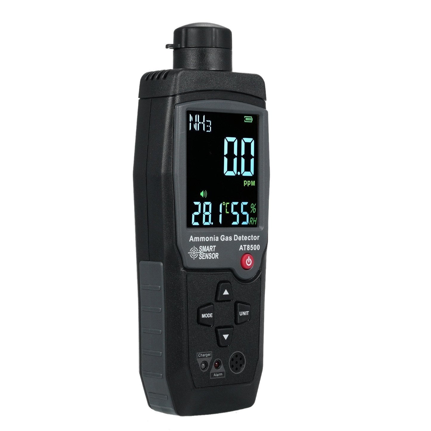 GETDECO ammonia gas detector handheld digital meter with large LCD display, measures NH3 gas from 0-100PPM.