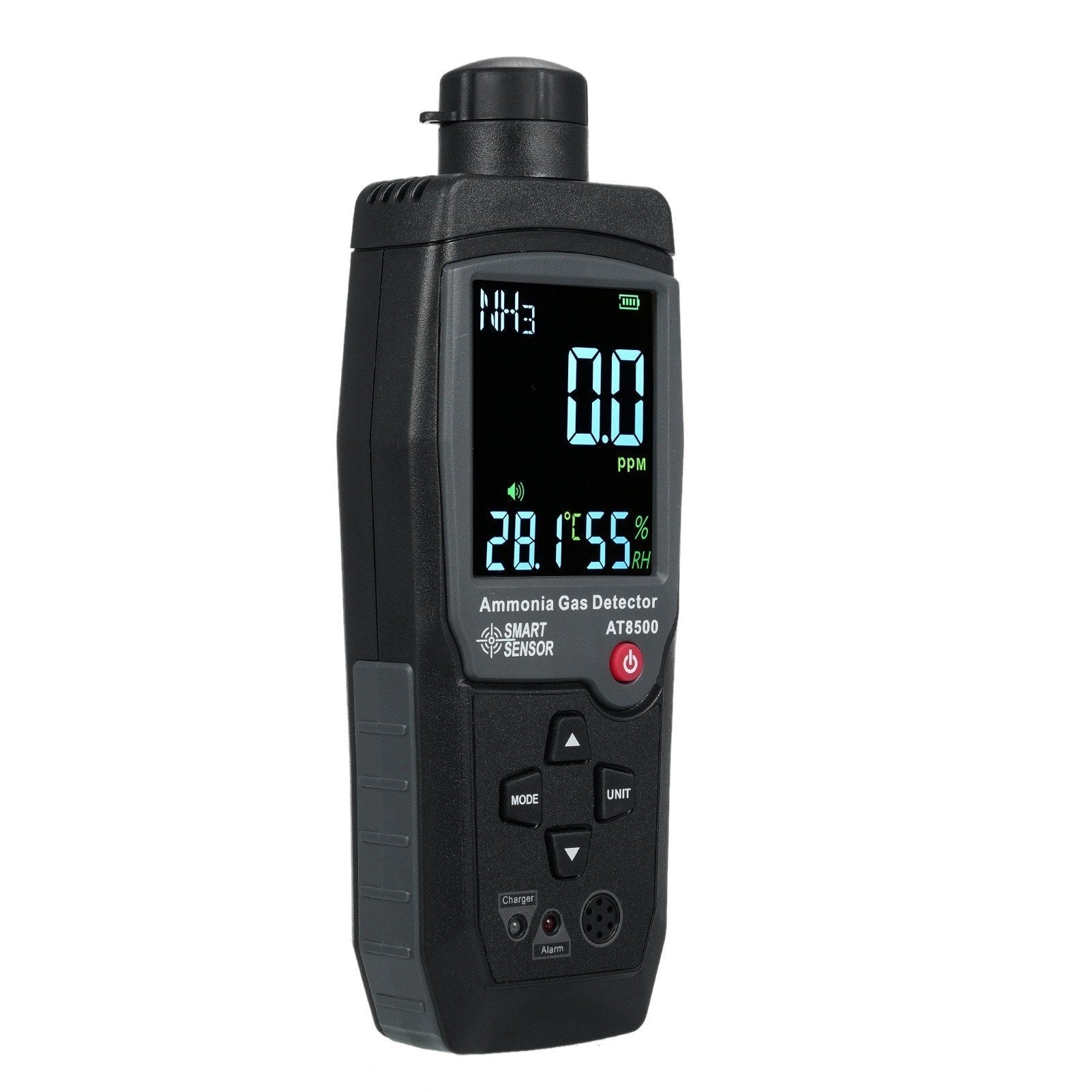 GETDECO ammonia gas detector handheld digital meter with large LCD display, measures NH3 gas from 0-100PPM.