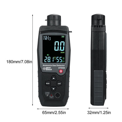 GETDECO ammonia gas detector NH3 tester with large LCD display, handheld digital meter for detecting 0-100PPM ammonia levels.