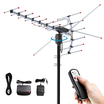 Belro Extra Range 2025 Digital Outdoor HD TV Antenna with full 360-degree motorized directional rotation for free HD channels.