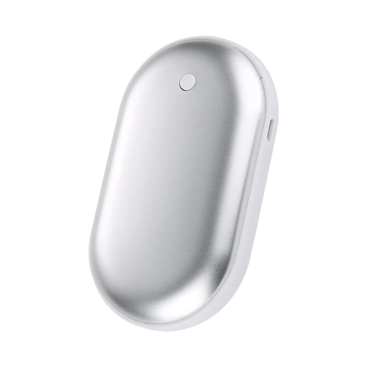 Belro USB rechargeable hand warmer in sleek silver, designed for outdoor use to keep hands warm during cold weather.