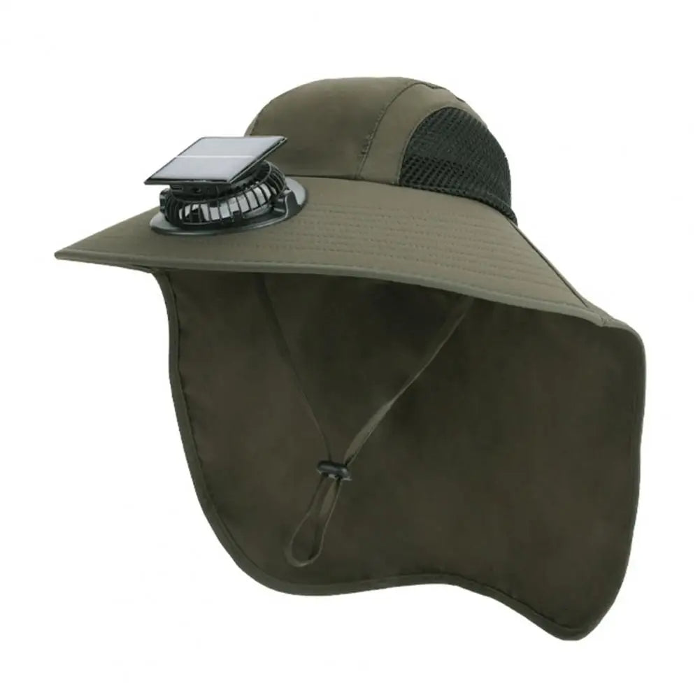 Belro solar fan hat with wide brim and UV protection in army green, perfect for sun protection and outdoor activities.