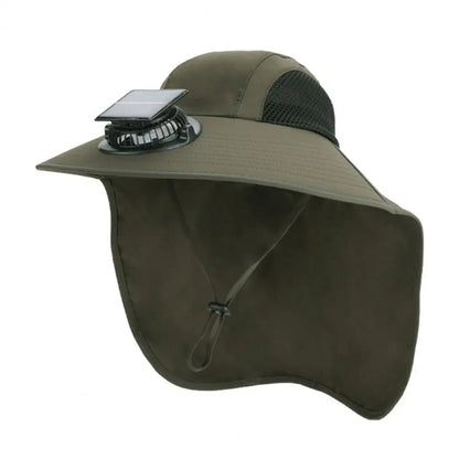 Belro solar fan hat with wide brim and UV protection in army green, perfect for sun protection and outdoor activities.