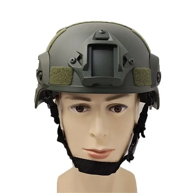 Belro outdoor tactical helmet in army green, designed for outdoor games and tactical activities.