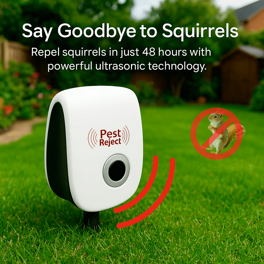BowLift Ultrasonic Squirrel Repeller by 17geartech-bl251017, solar-powered pest control device for gardens and yards.