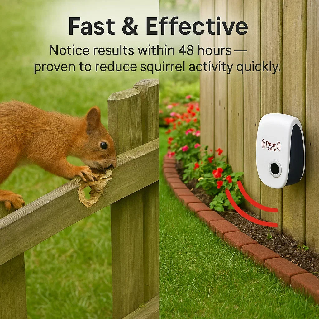 BowLift ultrasonic squirrel repeller solar pest control device for gardens and yards, emitting sound waves to deter pests.