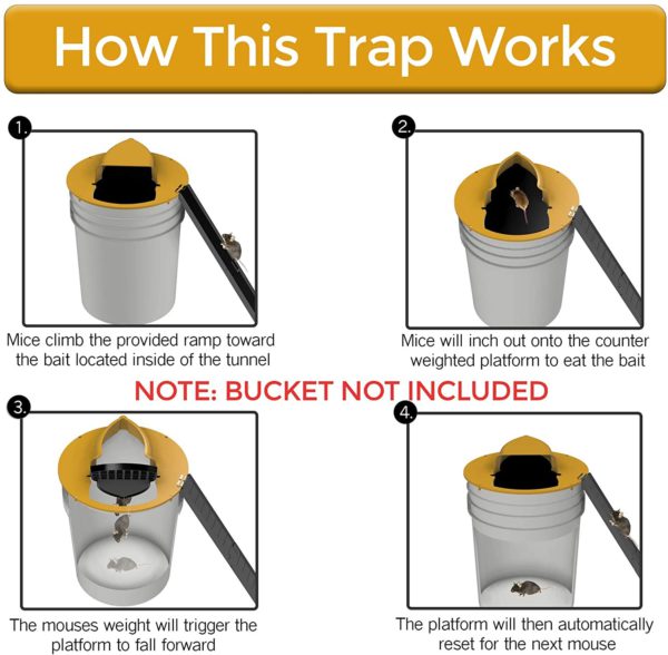 Belro Premium Bucket Lid Mouse Trap set on a wooden surface, designed for outdoor pest control in home and garden settings.