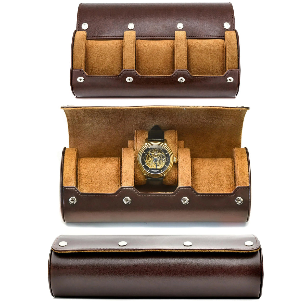 Belro watch travel case in black with padded interior, designed for protecting and organizing wristwatches during travel.