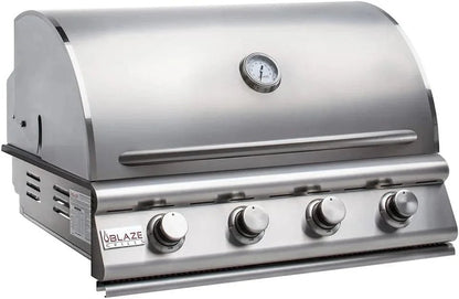Casavibeo Blaze 32-inch 4-burner Prelude LBM gas grill with stainless steel finish and multiple burners for outdoor cooking.