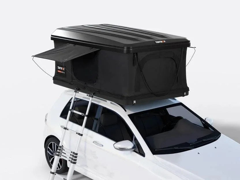 Casavibeo TentBox Classic 2.0 roof top tent set up on a vehicle, showcasing its compact design and sturdy construction for outdoor camping