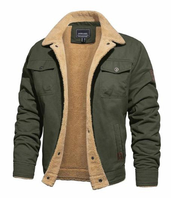 Belro foldover collar aviator bomber jacket displayed on a hanger, featuring classic style and warm lining.
