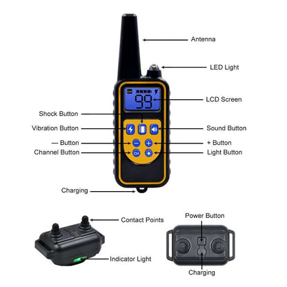 Belro electric dog training collar with 800M range, featuring electronic controls and adjustable strap for effective dog training.