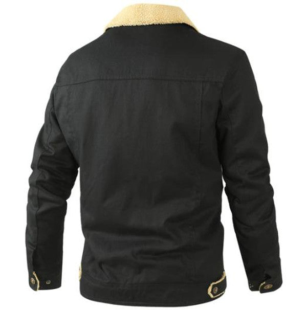 Belro foldover collar aviator jacket with bomber style, featuring a classic design and warm material for outdoor wear.