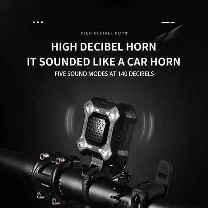 Belro bike bell and LED light mounted on a bicycle handlebar, suitable for outdoor home and garden cycling safety.