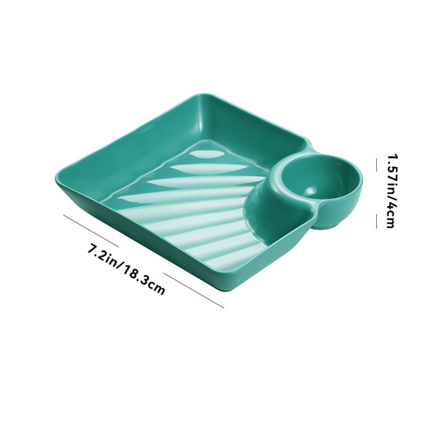 Mivoza dipping plate with sauce compartment, stackable, no-drip design for serving condiments and appetizers in kitchen tableware.